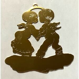 Gold Brass Gloria Duchin 1980 First Kiss Sweetheart VTG Christmas Ornament 2.5"